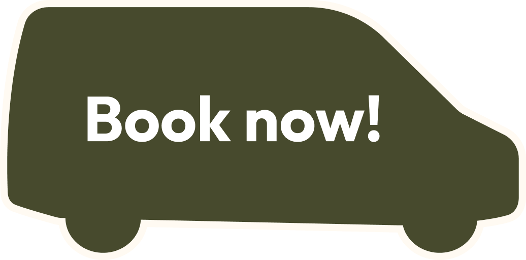 Van silhouette with text "Book now!" promoting tour bookings for Teton Expeditions.